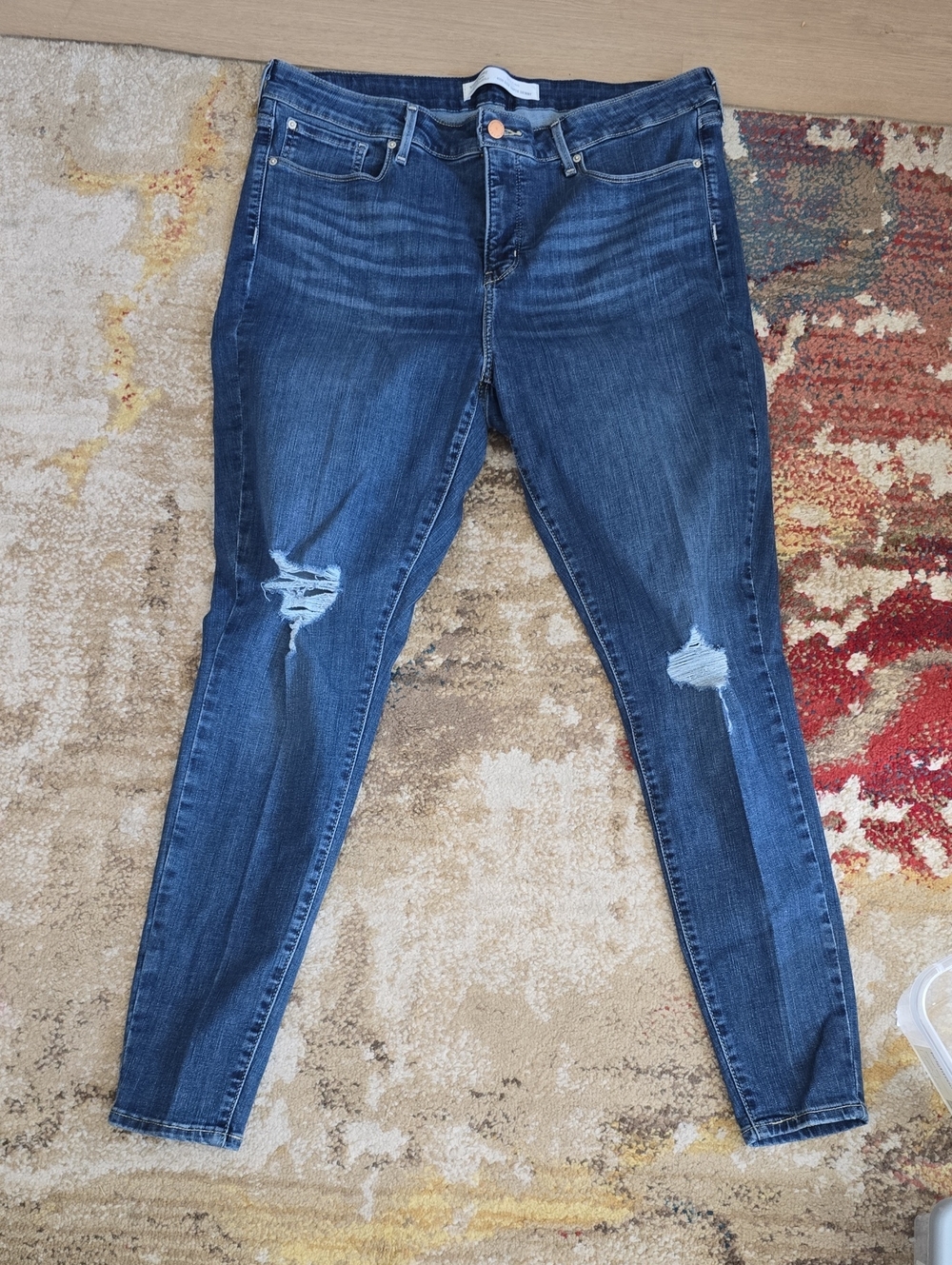 Women's Dark Blue Distressed Skinny Jeans — Stretch Denim